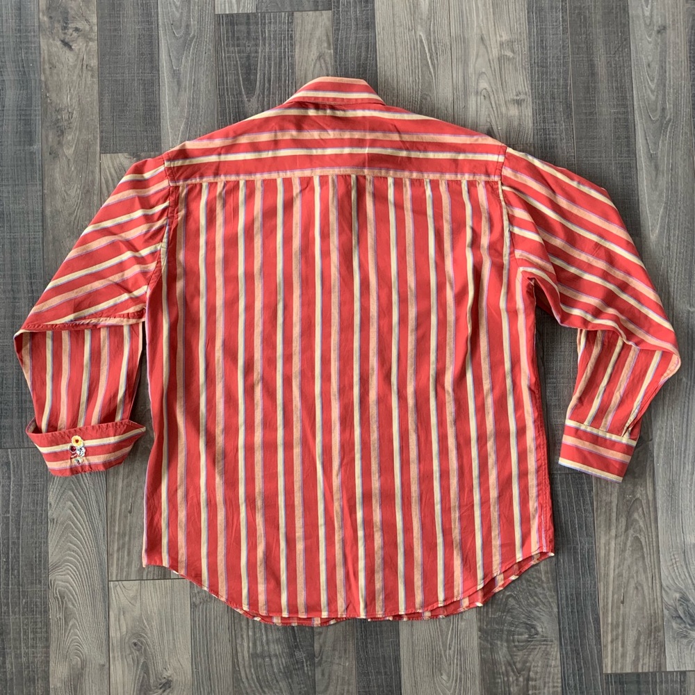 Bugatchi Uomo Long Sleeve Shirt - Striped Orange - Picture 5 of 6